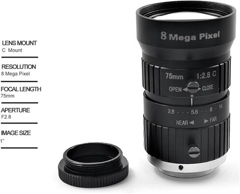 Microscope Camera, HD 8MP CCTV Lens 75mm C Mount Manual Iris F2.8 Aperture 1" Image Formate Security Camera Industrial in Saudi Arabia