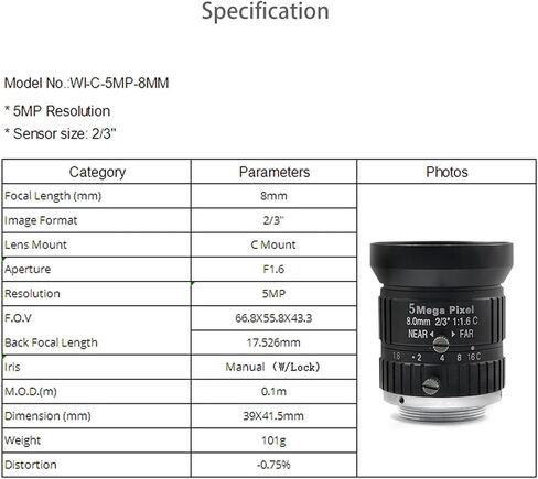 Microscope Camera, HD Lens 5Megapixel 8MM C Mount Aperture F1.6 FAormat 2/3" for Surveillance Security IP Camera CCTV Accessories in Saudi Arabia