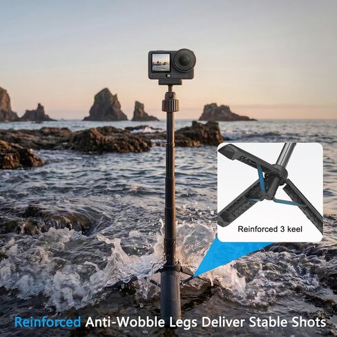 15.75'' Reinforced Selfie Stick Tripod for DJI Osmo Action 6/Nano | 3-Keel Enhanced Extendable Tripod, N55 Magnetic Mount, Ultra Light Portable Vlogging Pole Handle Grip for Travel Shooting in Saudi Arabia