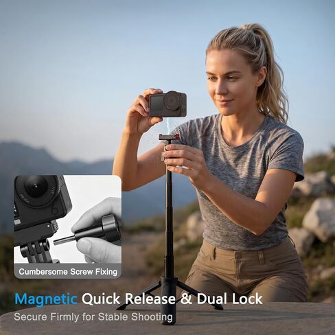 15.75'' Reinforced Selfie Stick Tripod for DJI Osmo Action 6/Nano | 3-Keel Enhanced Extendable Tripod, N55 Magnetic Mount, Ultra Light Portable Vlogging Pole Handle Grip for Travel Shooting in Saudi Arabia