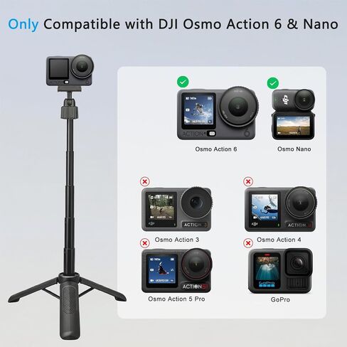 15.75'' Reinforced Selfie Stick Tripod for DJI Osmo Action 6/Nano | 3-Keel Enhanced Extendable Tripod, N55 Magnetic Mount, Ultra Light Portable Vlogging Pole Handle Grip for Travel Shooting in Saudi Arabia