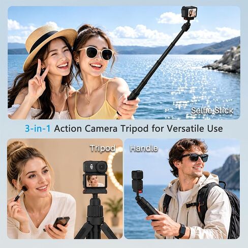 15.75'' Reinforced Selfie Stick Tripod for DJI Osmo Action 6/Nano | 3-Keel Enhanced Extendable Tripod, N55 Magnetic Mount, Ultra Light Portable Vlogging Pole Handle Grip for Travel Shooting in Saudi Arabia