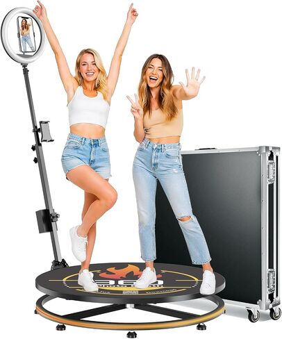31.5 Inch 360 Photo Booth Machine with RGB Strip Light, Flight Case | Chacktok App Control, Automatic Rotating Platform, Ring Light, Fits 3-5 People, Ideal for Parties, Weddings and Events in Saudi Arabia