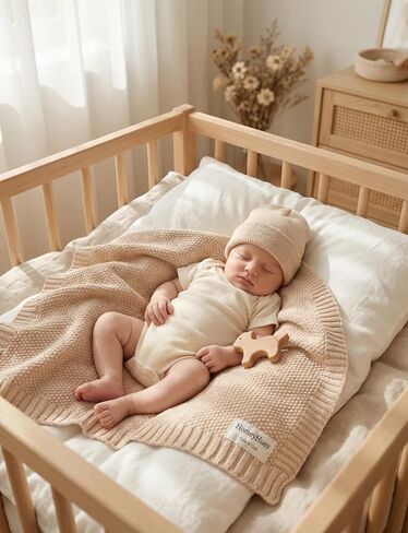 Newborn Baby Gift Set, Cotton Knit Blanket & Matching Beanie for Boys Girls | 100% Cotton Comfort | Boutique Gift Ready | Breathable Knit | 30x40 Inch Blanket | 0-6 Months Fit | Easy Care in Kuwait