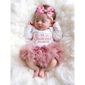 Newborn Baby Girl Outfits Infant Letter Print Romper+Tutu Skirt+Headband Coming Home Clothes Set Photo Shoot Outfits in Kuwait