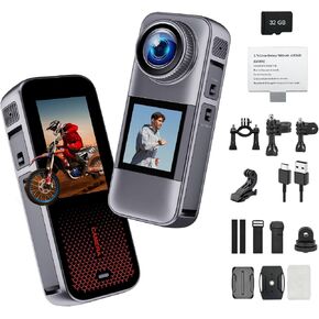 Action Camera with Dual Color Screen,Body Waterproof Camera Suitable for Travel Motorcycle Helmet Cameras, Equipped with 32GB Card, 2 Batteries, and Various Installation Kits in Kuwait