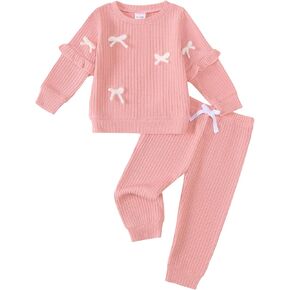 Renotemy Infant Baby Girl Outfits Fall Winter Toddler Girls clothes 3M-3T | Long Sleeve Ruffle Sweatshirt Top Joggers Pants Set,Cute 2 Piece Photo Outfits Birthday Gifts,Princess Casual Daily Wear in Saudi Arabia