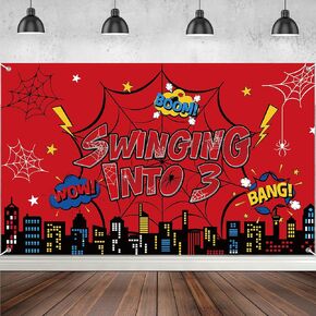 Red Spider Birthday Banner Backdrop Decorations, Swinging Into 3 Photo Banner Background Wall Décor for Boy’s Birthday Party Photography Supplies, 73 x 43 Inch in Saudi Arabia