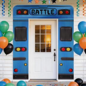 Blue Bus Birthday Banner, Bus Backdrop for Birthday Decorations | Blue Bus Themed Backdrop for Birthday Party Decorations, Photo Booth Props, Door and Wall Decorations in Saudi Arabia