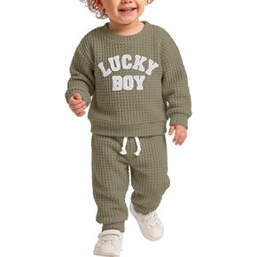 Toddler Infant Boys' Clothes Outfits | Baby Kids Clothing Set, 2 Piece Set, Long Sleeve Sweatshirt, Waffle Knit Pant, Newborn-4T, Fall, Winter in Saudi Arabia