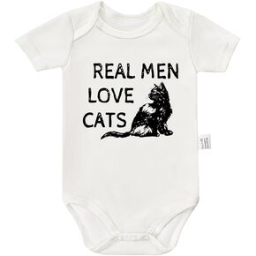 Real Men Love Cats Bodysuit, Gender Neutral Baby Clothes, Animal Lover Themed Short Sleeve Jumpsuit for Newborn in Saudi Arabia