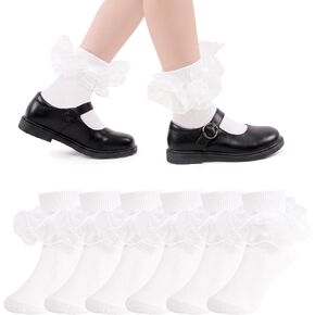 ZERULETS Girls Socks Toddler Big Ruffle Frilly Dress Fold Socks 1-10 Years | Soft Cotton, Double Lace Fold Trim Socks for Girls Toddler, Cute Dress Style, Fit Daily, School, Church & Tutu in Saudi Arabia