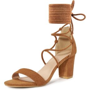 Ecetana Women's Chunky Strappy Heels Lace Up Comfort Dressy Block Sandals | Open Toe Adjustable Tie Up Gladiator Dress Shoes Cushioned Insole & Non-slip 2.91" Heels for Wedding Party Prom in Saudi Arabia