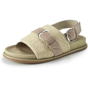 Women's Comfort Flat Sandals Adjustable Buckle Slingback | Open toe, soft padded woven upper, lightweight TPR sole, for walking, travel, shopping, vacation and casual summer wear in Kuwait