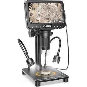 Elikliv Coin Microscope with Weighing Scale, Digital Magnifier 8+2 Lights | 4.3" Screen, 0.1s Fast Reading, Camera & Video, USB PC View, Jewelry Magnifying Glass, Coin Collection supply For Error Coins in Saudi Arabia