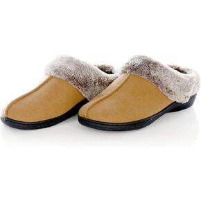 PowerStep Archwear Women's Orthotic Slippers, Arch Support Slippers, Plantar Fasciitis Relief, Neutral Arch, Shock Absorbing Sole, Lightweight, Orthotic House Shoes, Non Slip Tread (Light Brown & Black) in Saudi Arabia