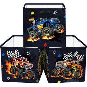 11.8" Construction Vehicles Cube Storage Organizer Set 3Pcs Cars Cube Storage Bin for Bathroom/Bedroom Parent Book Chest, Monster Truck in Kuwait