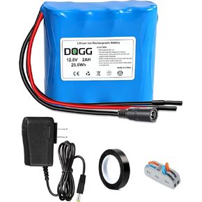 12V 2000mAh Rechargeable Lithium Battery with 12.8V 1A Charger, 2000+Cycles | Bare Leads Wire Replacement Battery Pack for 12 Volt Devices DIY Projects, RC Car, Boat, Robot, LED Light Strip, CCTV Camera in Kuwait