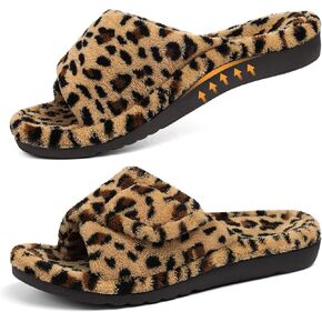 Orthopedic Slippers for Women with Arch Support Adjustable Open Toe House Shoes for Plantar Fasciitis, Leopard Brown 40 in Saudi Arabia