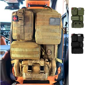 6 Pack Tactical MOLLE Car Seat Back Organizer - Universal Vehicle Storage Bag with 5 Detachable MOLLE Pouches, US Flag Patch, Fits Jeep, Truck, SUV, Car, Ford, Chevy, Toyota, Honda (KHAKI) in Saudi Arabia
