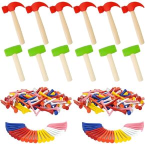 12 Pcs Kids Wooden Hammer Toy Small Simulation Hammers with 120 Pcs Colorful Wood Golf Tees Plastic Educational Toys for Children Birthday Party Gift(Red and Green) in Saudi Arabia