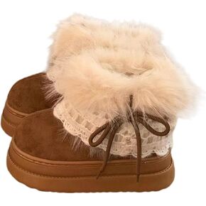 Women's Faux Fur Boot Snow Shoes 1.5-Inch Platform Fuzzy and Plush Warm Winter Shoes Y2K Aesthetic Cute Stuff in Kuwait