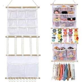 Macrame Boho Hair Claw Clip Organizer 6-Tier Large Capacity Mesh Bag | Scrunchies Holder and Hair Ties Boho Hair Accessories Wall Hanging pocket Holder for Toddler Baby Girl Nursery Room Décor in Saudi Arabia