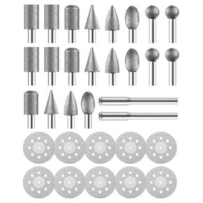 32Pcs Diamond Cutting Wheels and Grinding Bits Set for Dremel - 10Pcs Cutting Discs(22mm), 2Pcs 3mm Mandrel, 20Pcs Drill Bits W/ 1/8" Shank for Rotary Tool in Saudi Arabia