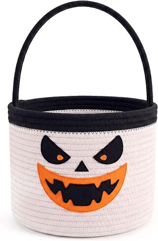Woven Halloween Trick or Treat Candy Basket with Handle, Pumpkin | Woven Cotton Rope, Jack-O-Lantern Candy Pail with Handle, Decorative Gifts Baskets, Soft Boo Basket to Fill, 8.6 L/2.3 Gal in Kuwait