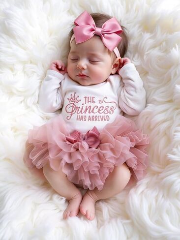 Newborn Baby Girl Outfits Infant Letter Print Romper+Tutu Skirt+Headband Coming Home Clothes Set Photo Shoot Outfits in Kuwait