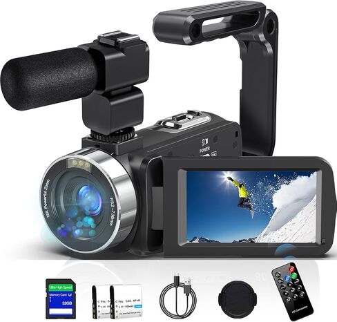 Camcorder Video Camera 4K 80MP for Vlogging YouTube Webcam | 18X Digital Zoom,IR Night Vision,3.0" IPS Screen,Video Recorder Remote Control,32GB SD Card,Handheld Stabilizer,Microphone in Kuwait