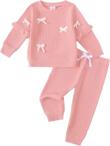 Renotemy Infant Baby Girl Outfits Fall Winter Toddler Girls clothes 3M-3T | Long Sleeve Ruffle Sweatshirt Top Joggers Pants Set,Cute 2 Piece Photo Outfits Birthday Gifts,Princess Casual Daily Wear in Saudi Arabia