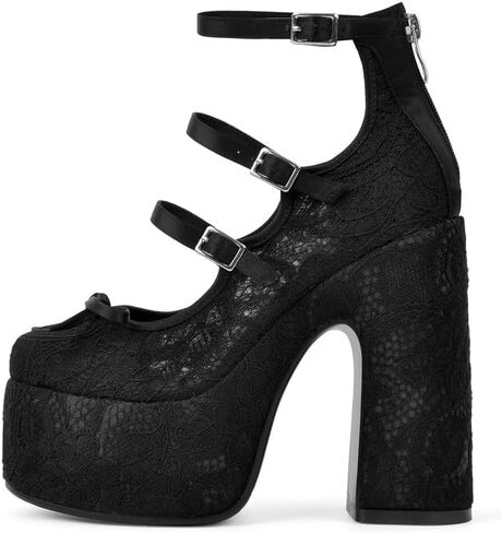 sexytag Women's Mary Jane Platform Heels Chunky Block Heel Plaid Fabric Pumps with Bow Round Toe Ankle Strap High Heel Dress Shoes in Saudi Arabia