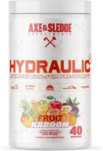 Axe & Sledge Hydraulic Stim-Free Pre-Workout Powder for Men & Women | Performance, Stamina, Focus, Pumps | L-Citrulline, Beta Alanine, Creatine, Caffeine-Free, Fruit Kaboom | 40 Servings, Nitrosigine® & HydroPrime®, Enhanced Pumps, AstraGin® Enhanced Abso in Saudi Arabia
