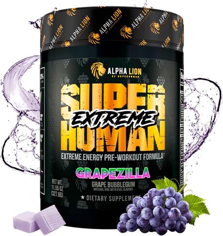 ALPHA LION Superhuman Extreme High Stim Pre Workout Powder, Beta Alanine, L-Taurine & 356mg Tri-Source Caffeine for Sustained Energy, Nitric Oxide & Citrulline for Pump (21 Servings, Grape Flavor) in Saudi Arabia