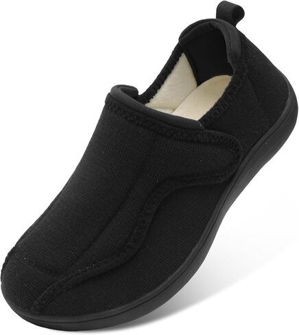 JOINFREE Women Men House Slippers Indoor Slip On Wide Fit Diabetic Shoes Adjustable, Non-Slip Cozy Comfort Home Slippers Shoes for Swollen Feet, Edema, Elderly, Preganant Black Size 10 in Saudi Arabia