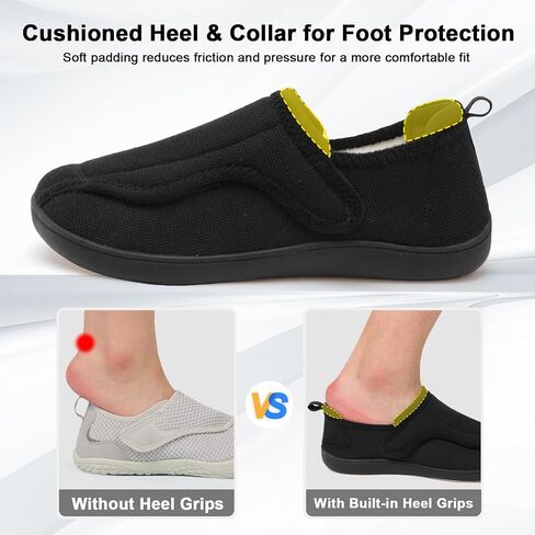 JOINFREE Women Men House Slippers Indoor Slip On Wide Fit Diabetic Shoes Adjustable, Non-Slip Cozy Comfort Home Slippers Shoes for Swollen Feet, Edema, Elderly, Preganant Black Size 10 in Saudi Arabia