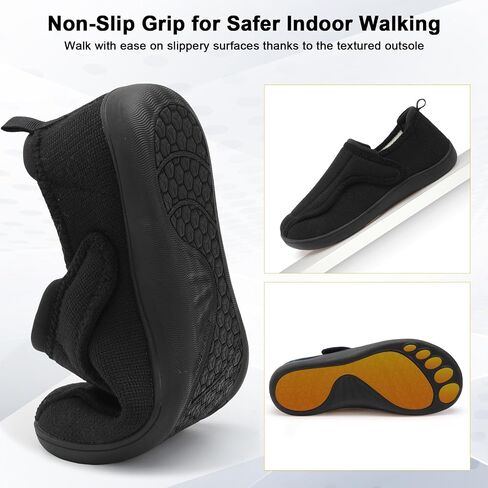 JOINFREE Women Men House Slippers Indoor Slip On Wide Fit Diabetic Shoes Adjustable, Non-Slip Cozy Comfort Home Slippers Shoes for Swollen Feet, Edema, Elderly, Preganant Black Size 10 in Saudi Arabia
