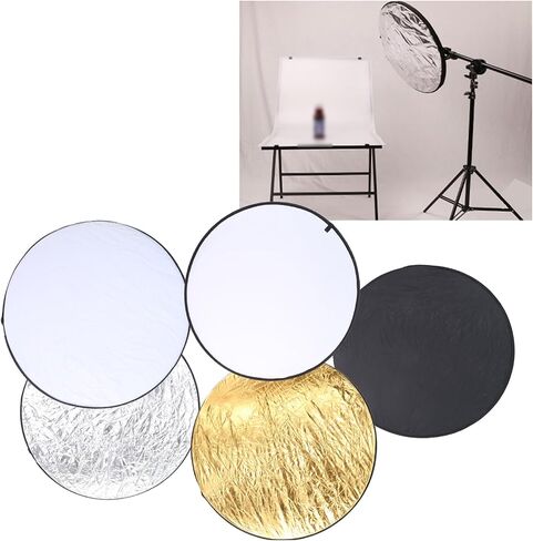 110cm 5 in 1 Collapsible Round Light Reflector Disc Portable Handheld Photography Lighting Diffuser Gold Silver White Black Multi Surface Photo Reflective Panel in Saudi Arabia