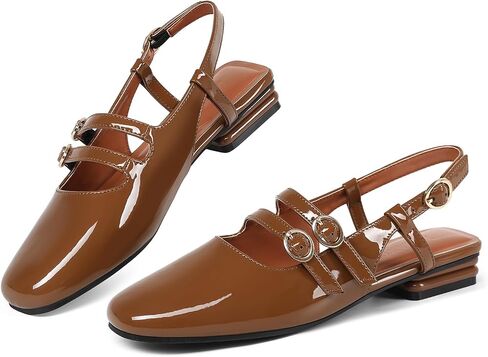 Mary Jane Shoes Slingback Low Heels for Women Closed Square Toe Strap Pumps Wedding Party Dress Shoes in Kuwait