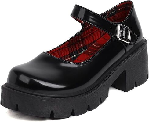 Caradise Black Chunky Mary Jane Platform Shoes Goth Shoes Round Toe Ankle Strap Pumps Uniform Dress Shoes Size 6 B(M) US in Kuwait