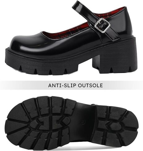 Caradise Black Chunky Mary Jane Platform Shoes Goth Shoes Round Toe Ankle Strap Pumps Uniform Dress Shoes Size 6 B(M) US in Kuwait