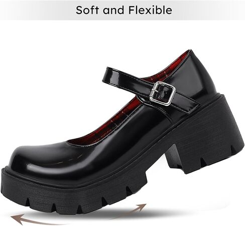 Caradise Black Chunky Mary Jane Platform Shoes Goth Shoes Round Toe Ankle Strap Pumps Uniform Dress Shoes Size 6 B(M) US in Kuwait