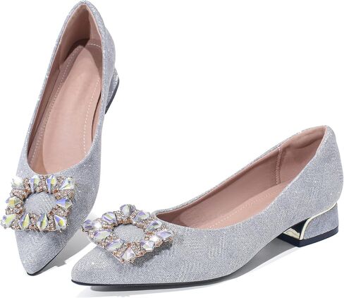 Women's Low Chunky Block Heel Pumps Rhinestone Pumps Shoes in Kuwait