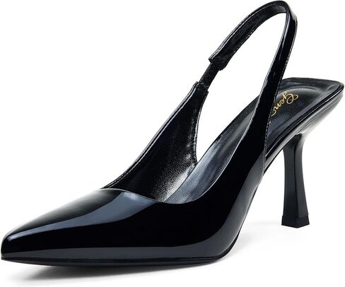 GENSHUO Women's Slingback Kitten Heel Pointed Closed Toe Stiletto Pumps Slip on Elastic Strap Wedding Party Dress Sandals Shoes in Kuwait