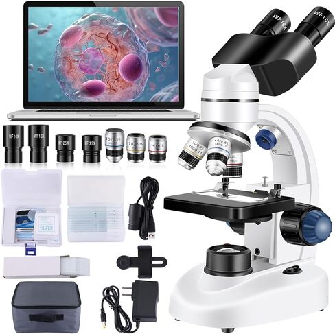 Microscope for Adults WF10x and WF25x eyepieces, 40X-2000X Magnification USB Camera, Microscope for Adults Suitable for Laboratory School (Binocular Microscope Without Gift Bag) in Saudi Arabia