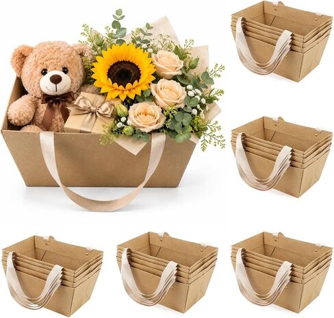 Prospura 26 Pcs Kraft Empty Gift Basket with Handles,9.8'' x 6.5'' x 4.3'' | Sturdy Bulk Wrapping Baskets for Gifts DIY,Anniversary Birthday Party,Wedding, Brown in Saudi Arabia