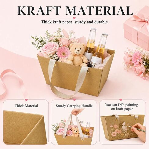 Prospura 26 Pcs Kraft Empty Gift Basket with Handles,9.8'' x 6.5'' x 4.3'' | Sturdy Bulk Wrapping Baskets for Gifts DIY,Anniversary Birthday Party,Wedding, Brown in Saudi Arabia