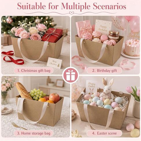 Prospura 26 Pcs Kraft Empty Gift Basket with Handles,9.8'' x 6.5'' x 4.3'' | Sturdy Bulk Wrapping Baskets for Gifts DIY,Anniversary Birthday Party,Wedding, Brown in Saudi Arabia
