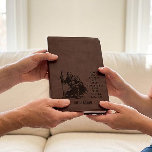 Personalized ESV Gift Bible for Men with Knight Design, Name Engraved Brown TruTone English Standard Version, Custom Christian Gift for Baptism, Graduation, Confirmation and Devotion in Kuwait